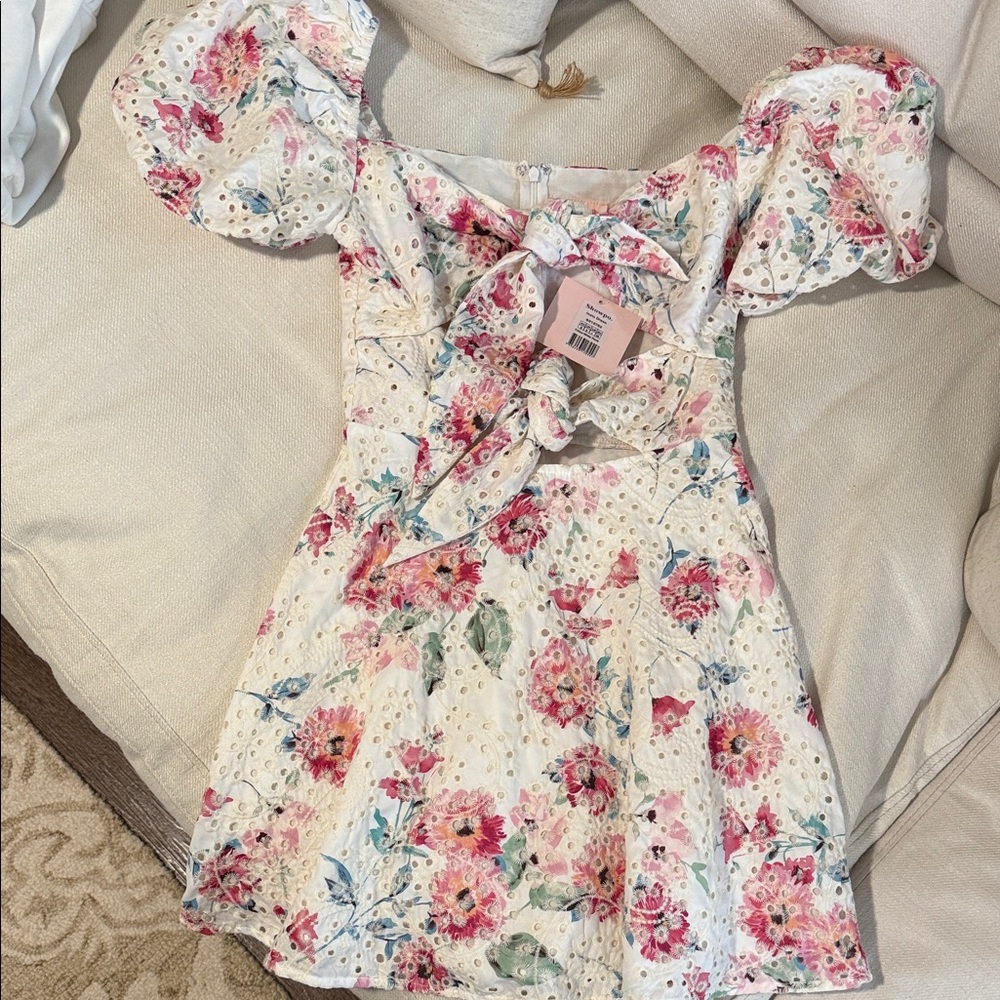 Showpo White Floral Puff Sleeve Dress